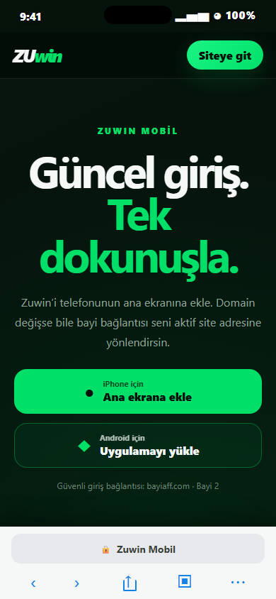 iPhone Safari'de Zuwin Mobil sayfası